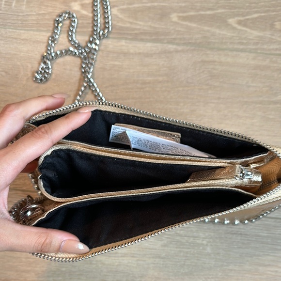 Metallic Rose Gold Crinkled Faux Leather With Studs Bag - Picture 5 of 10